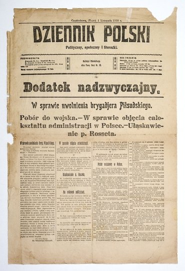 DZIENNIK Polski. Polityczny, społeczny i literacki. Dodatek nadzwyczajny: 1 XI 1918. s. 2.