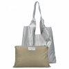 Torebka Skórzana Shopper Bag z Kosmetyczką Srebrna