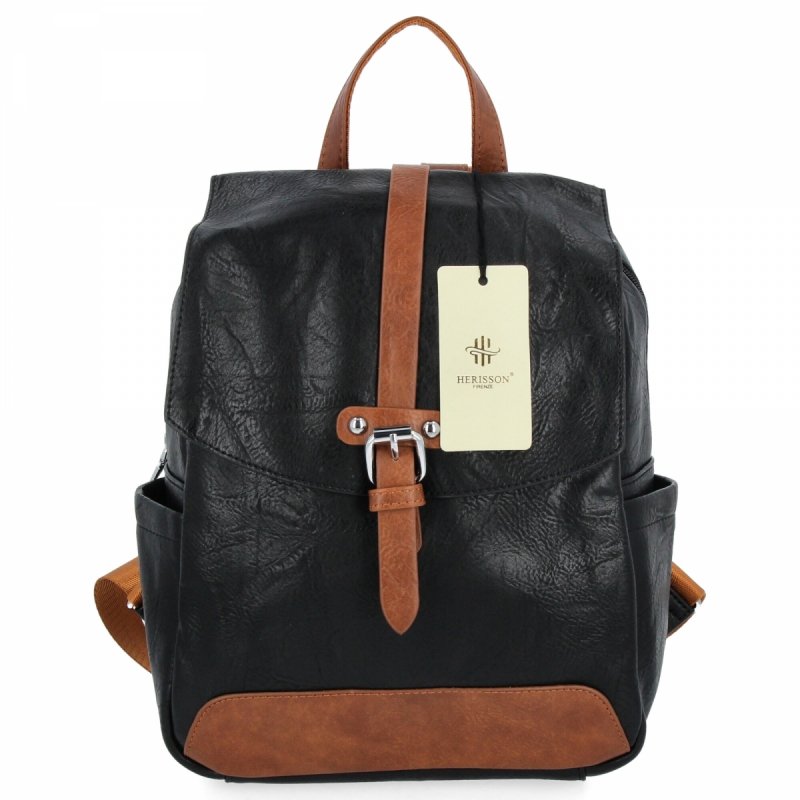 Plecak Damski w Stylu Vintage firmy Herisson Czarny/Brązowy
