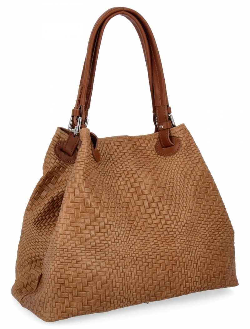 Stylowa Torebka Skórzana Shopper Bag Ruda