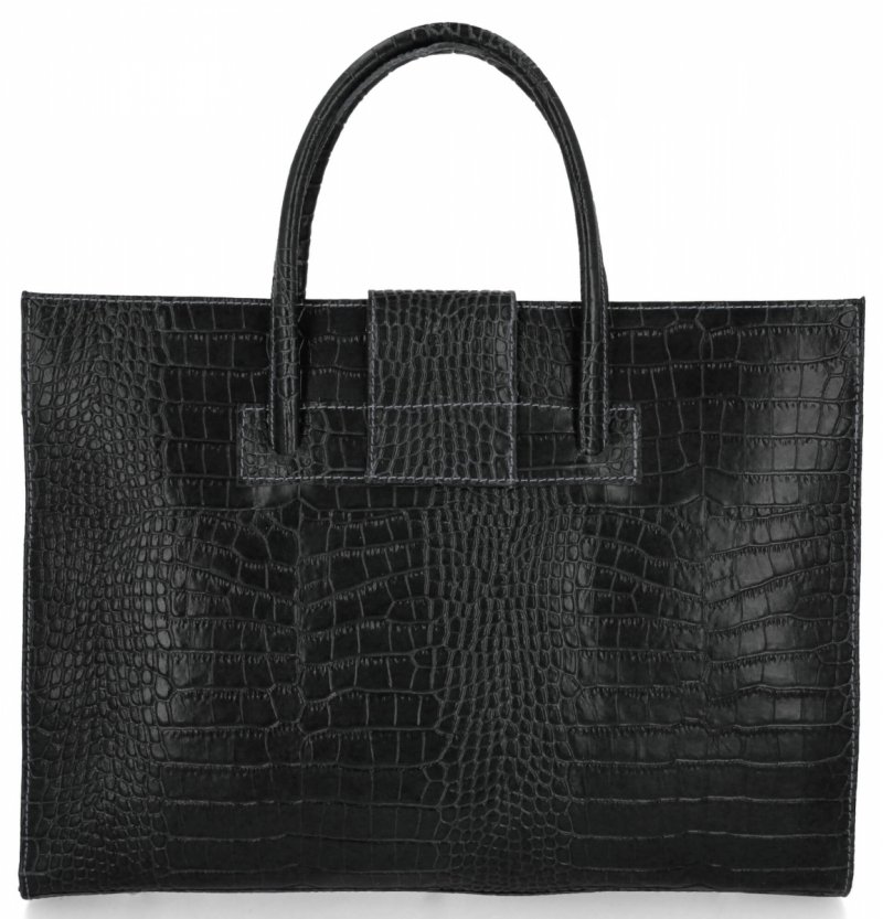 Torebka Skórzana Aktówka we Wzór Aligatora Czarna