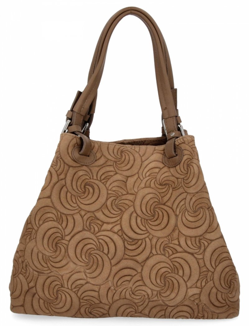 Modna Torebka Skórzana Shopper Bag Ciemno Ziemista