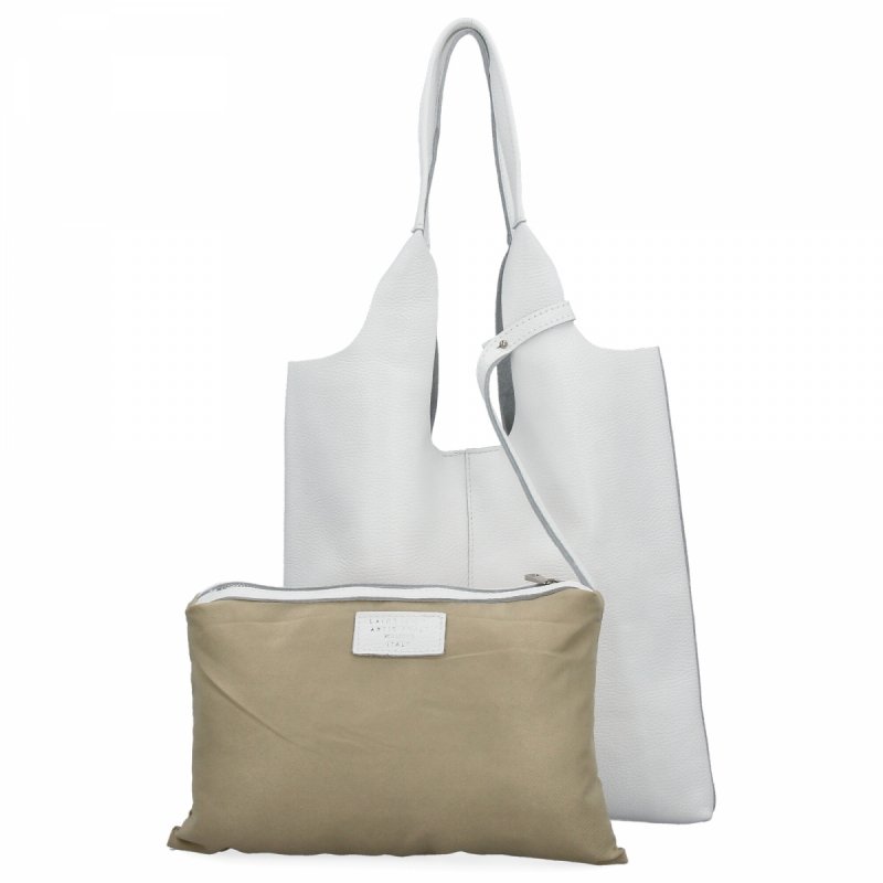 Torebka Skórzana Shopper Bag z Kosmetyczką Biała