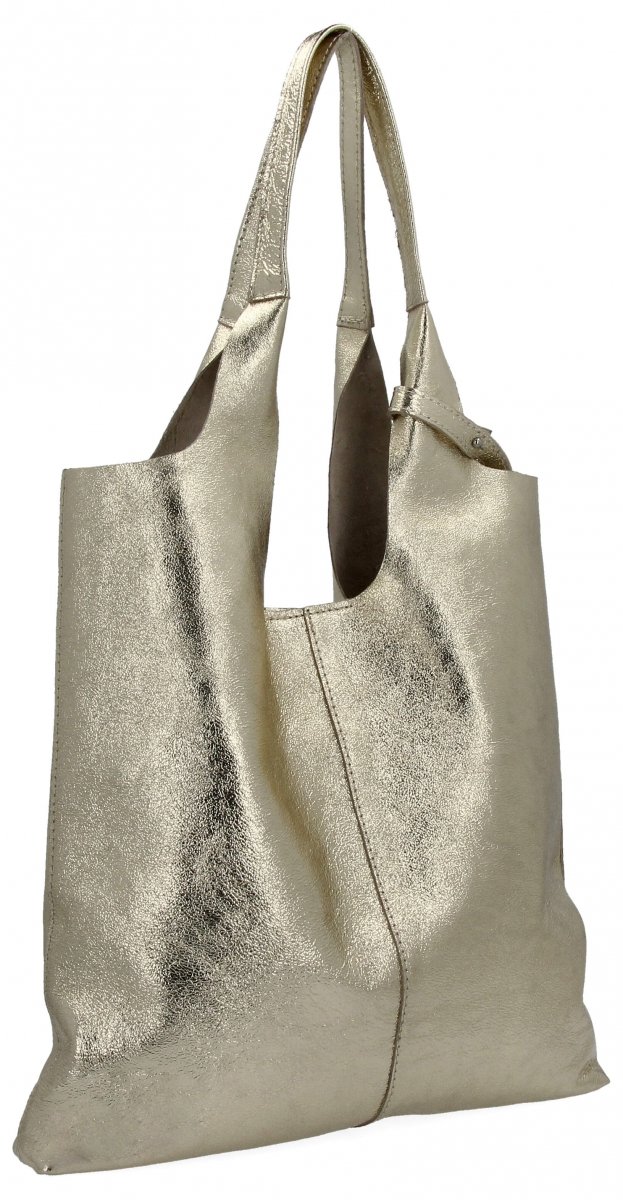 Torebka Skórzana Shopper Bag z Kosmetyczką Złota