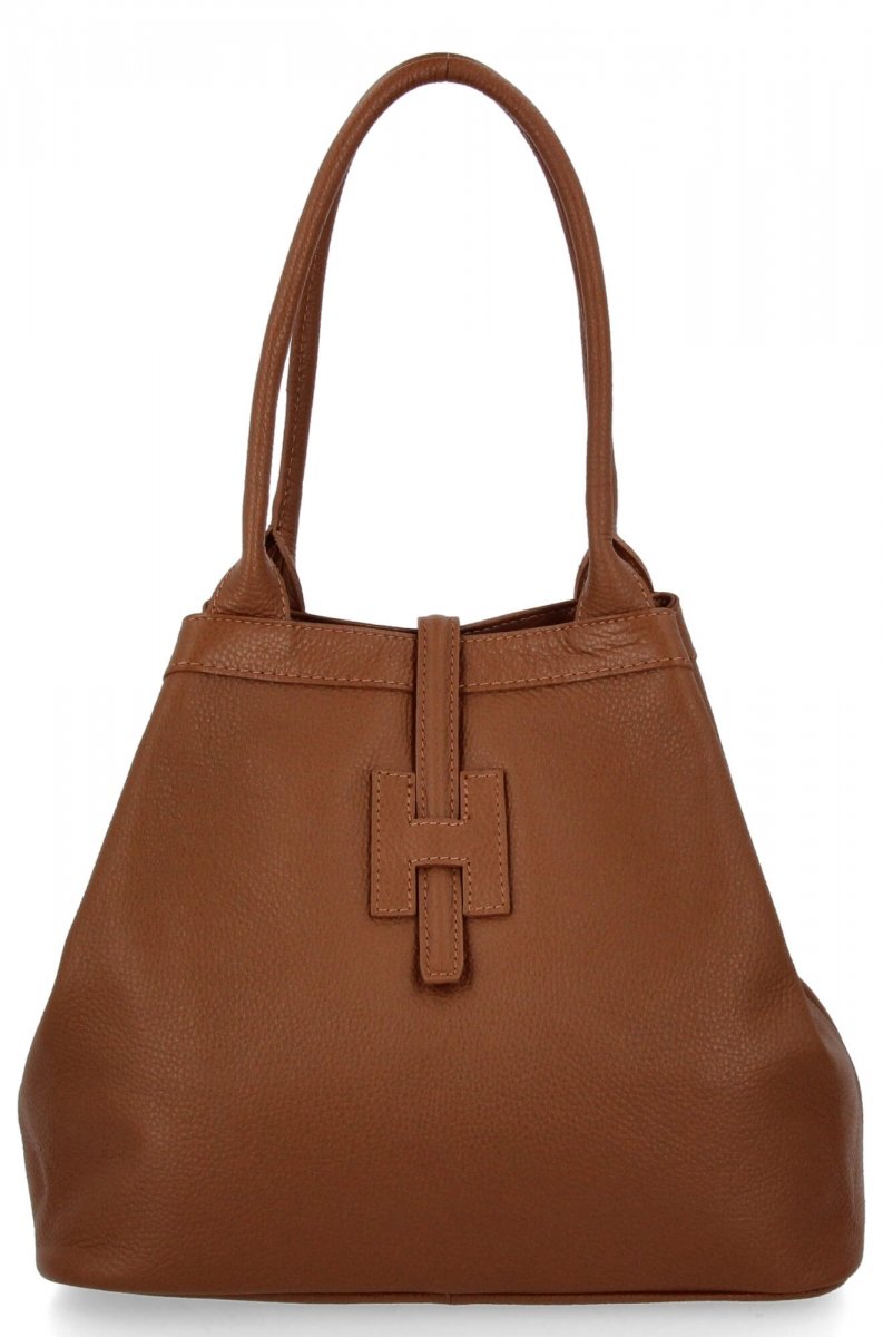 Elegancka Torebka Skórzana typu Shopper Bag Ruda