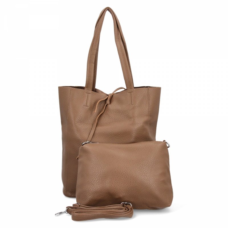 Torebka Damska typu Shopper Bag z Kosmetyczką firmy Herisson Ciemno Beżowa