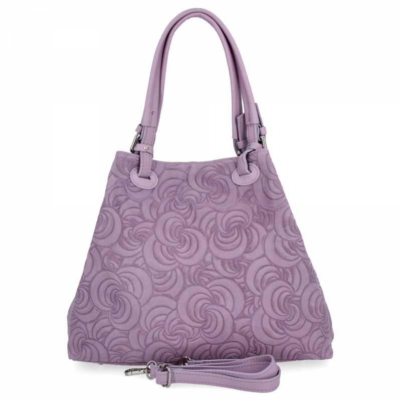 Modna Torebka Skórzana Shopper Bag Fioletowa