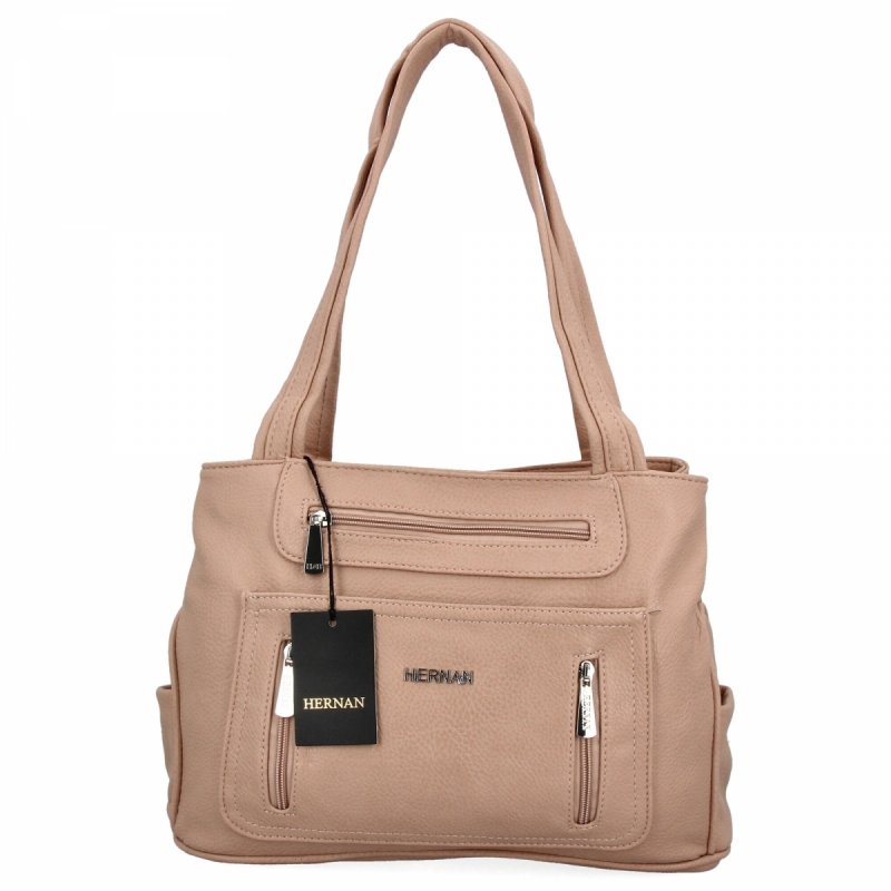 Dwukomorowa Torebka Damska Shopper Bag firmy Hernan Pudrowy Róż