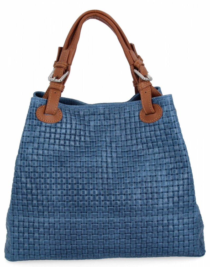 Stylowa Torebka Skórzana Shopper Bag Jeansowa