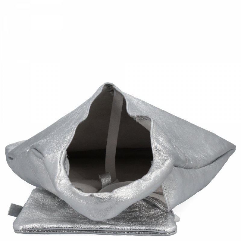 Torebka Skórzana Shopper Bag z Etui Srebrna