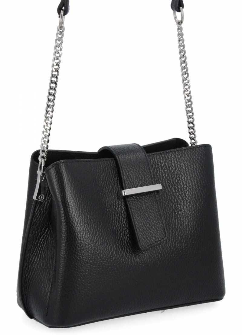 Trzykomorowa Torebka Skórzana Listonoszka Czarna