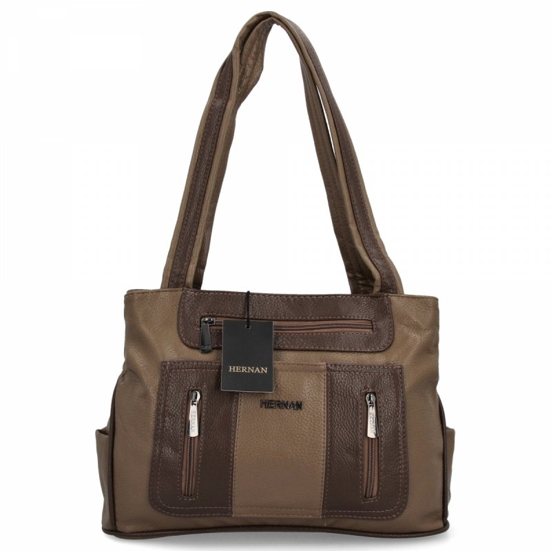 Dwukomorowa Torebka Damska Shopper Bag firmy Hernan Ziemista/Czekolada