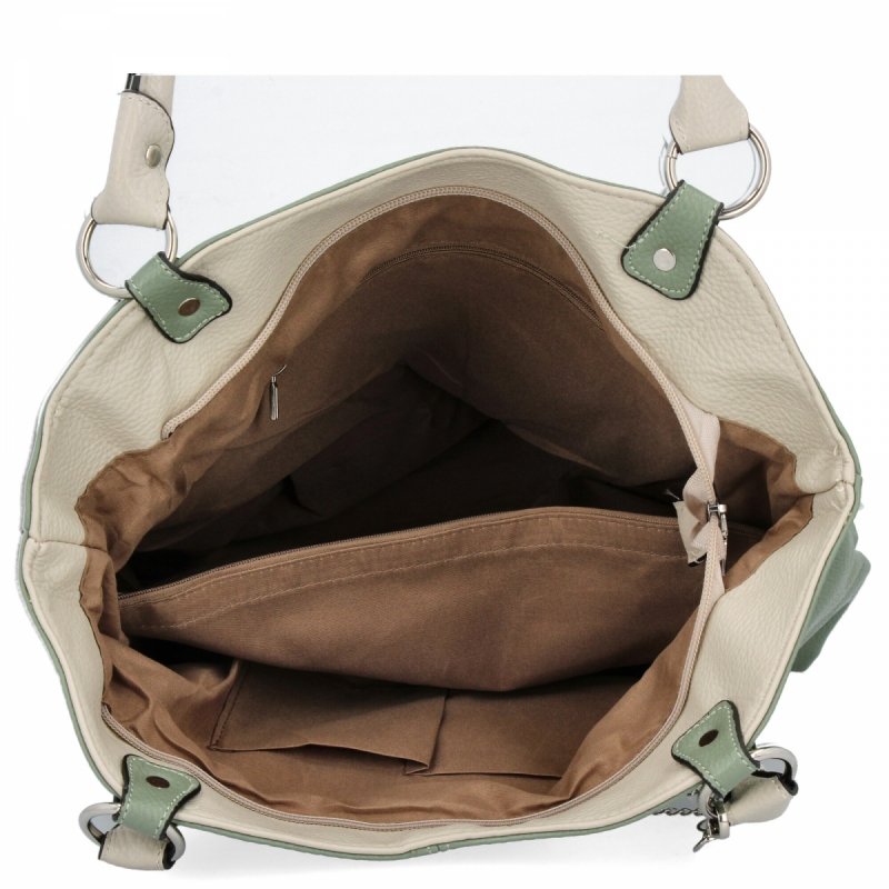 Torebka Damska Shopper Bag XL firmy Hernan Jasno Zielona/Beżowa