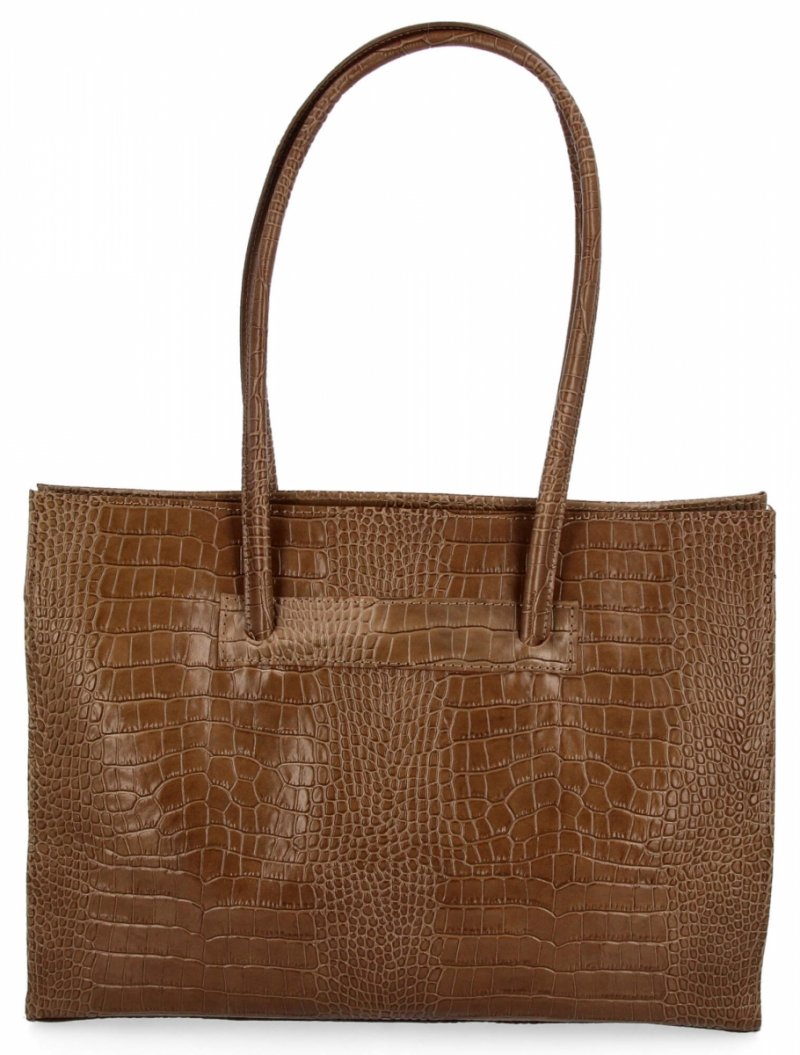 Elegancka Torebka Skórzana Aktówka w Motyw Zwierzęcy Ciemno Beżowa