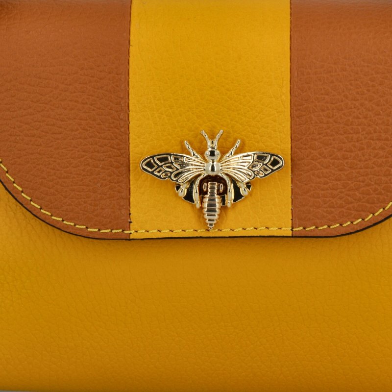 Włoska Torebka Skórzana Listonoszka Żółta/Ruda