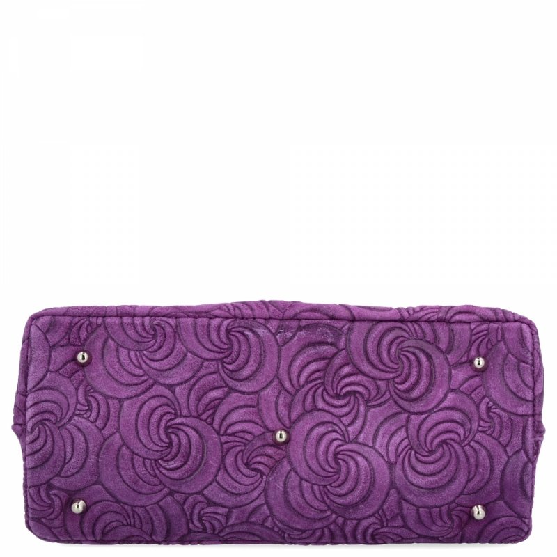 Modna Torebka Skórzana Shopper Bag Ciemno Fioletowa