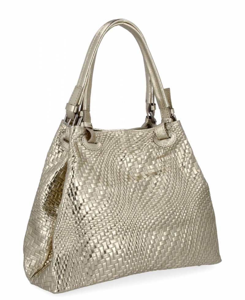Stylowa Torebka Skórzana Shopper Bag Złota