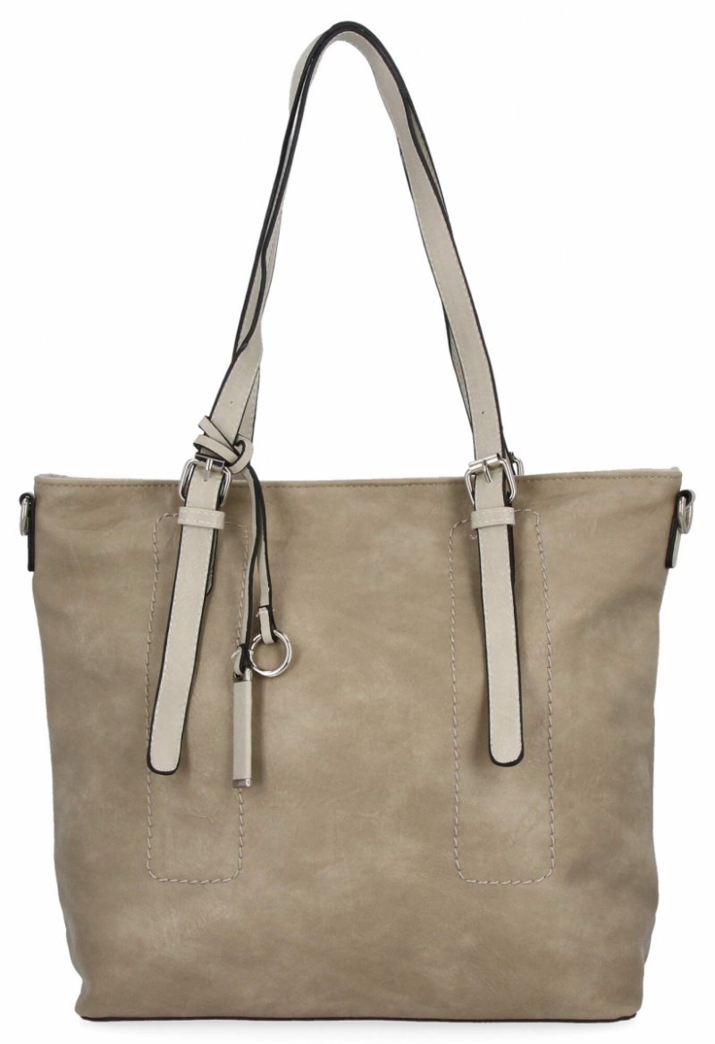 Uniwersalna Torebka Damska Shopper Bag XL firmy Hernan Ciemno Beżowa/Beżowa
