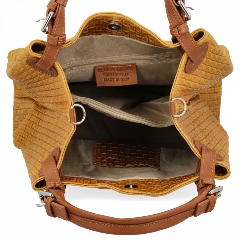 Stylowa Torebka Skórzana Shopper Bag Musztarda