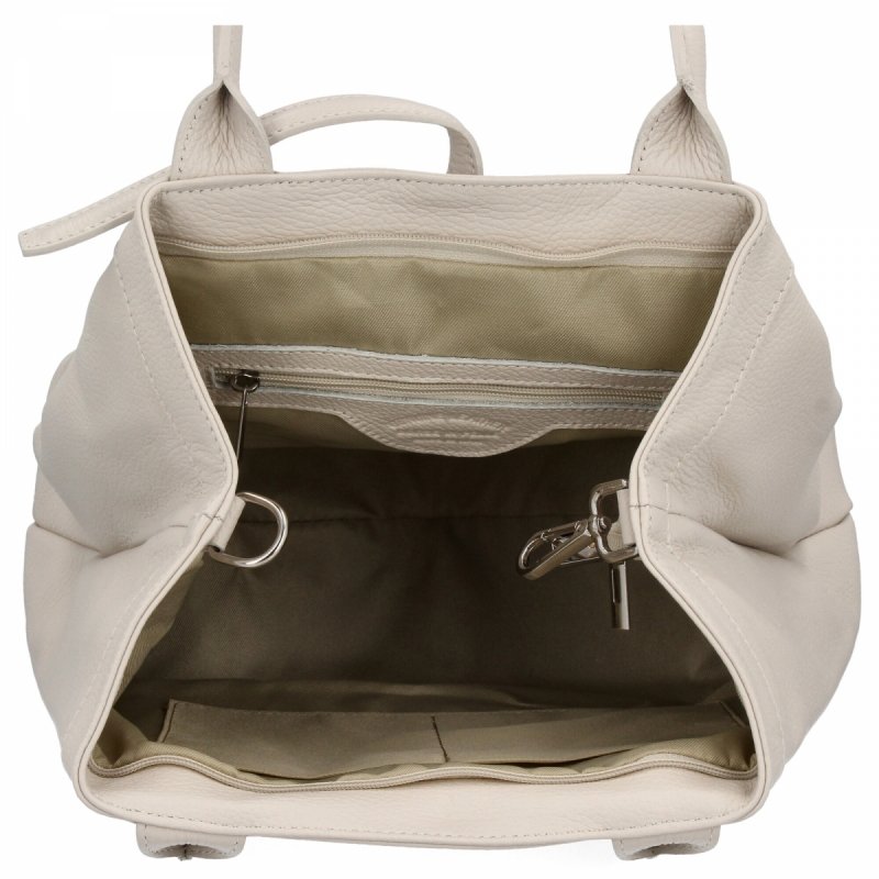 Elegancka Torebka Skórzana typu Shopper Bag Beżowa