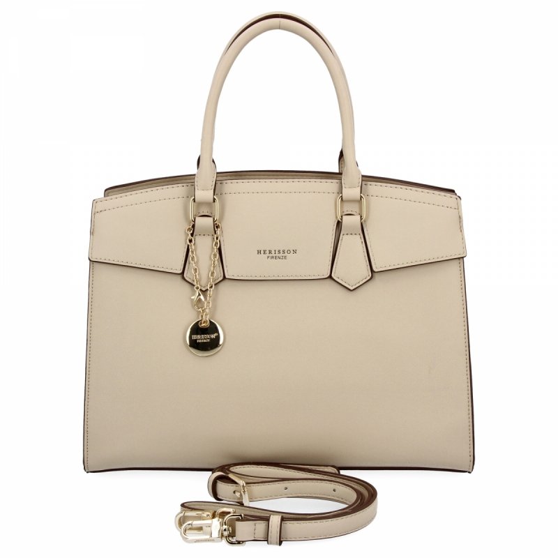 Torebka Damska Elegancki Kuferek 3 Komory firmy Herisson Ciemno Beżowa