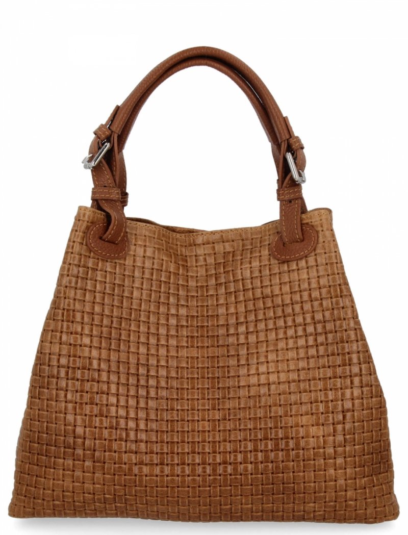 Stylowa Torebka Skórzana Shopper Bag Ruda