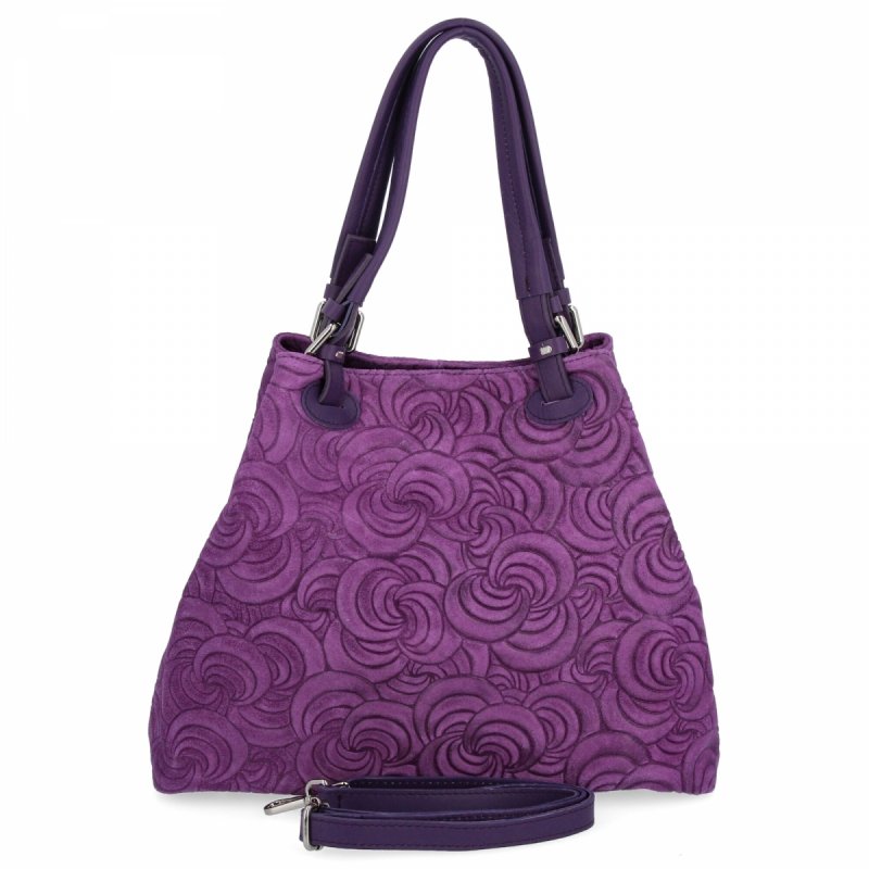 Modna Torebka Skórzana Shopper Bag Ciemno Fioletowa
