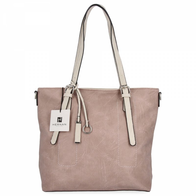 Uniwersalna Torebka Damska Shopper Bag XL firmy Hernan Pudrowy Róż/Beżowa
