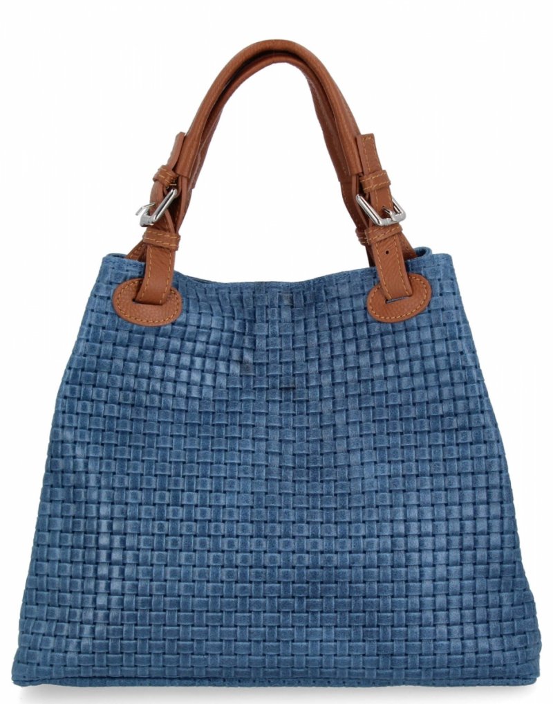 Stylowa Torebka Skórzana Shopper Bag Jeansowa