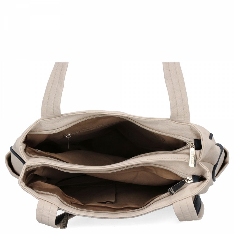 Dwukomorowa Torebka Damska Shopper Bag firmy Hernan Beżowa/Jasno Szara