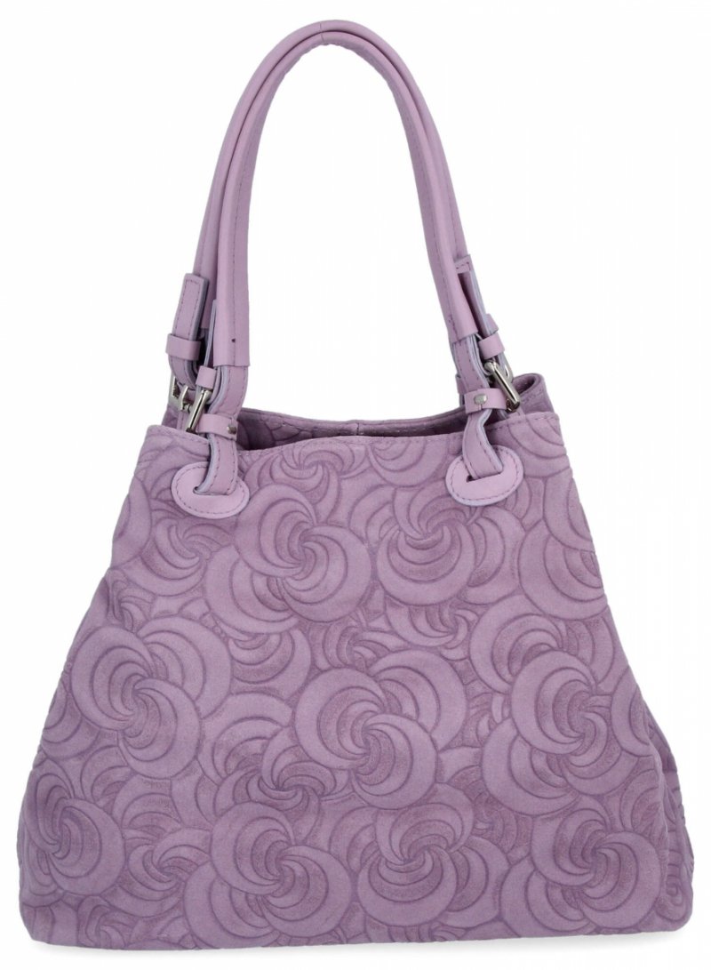 Modna Torebka Skórzana Shopper Bag Fioletowa