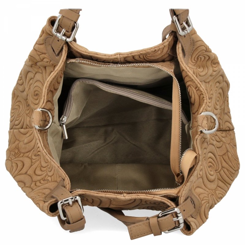 Modna Torebka Skórzana Shopper Bag Ciemno Ziemista