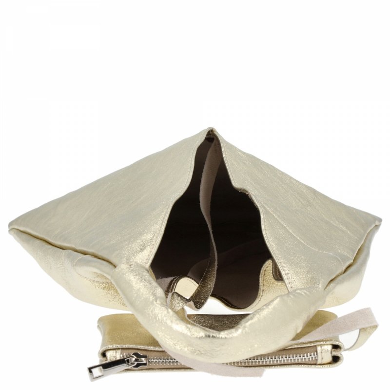 Torebka Skórzana Shopper Bag z Etui Złota