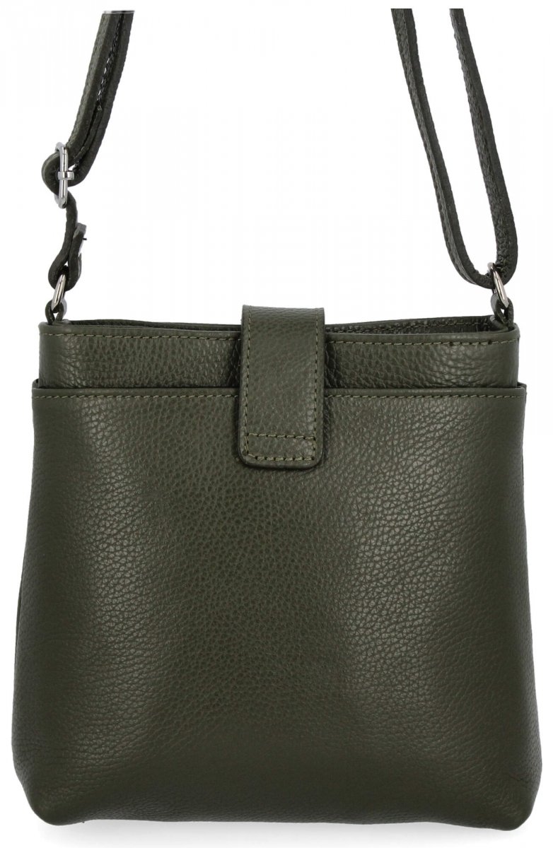Włoska Torebka Skórzana Listonoszka Ciemno Zielona