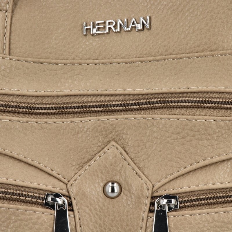 Torebka Damska typu Shopper Bag firmy Hernan Ciemno Beżowa