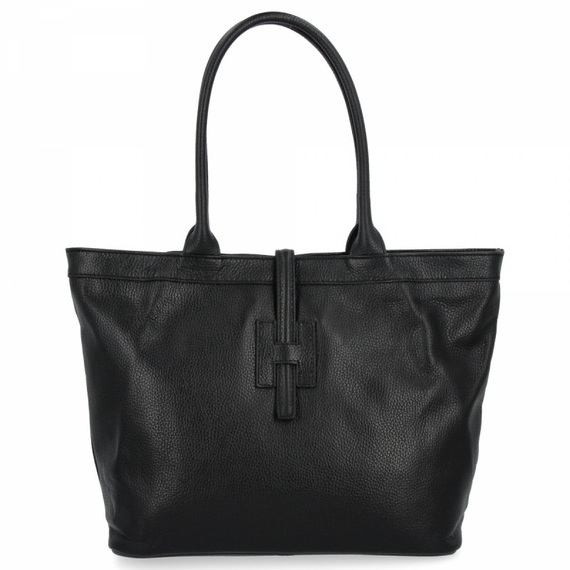 Elegancka Torebka Skórzana typu Shopper Bag Czarna