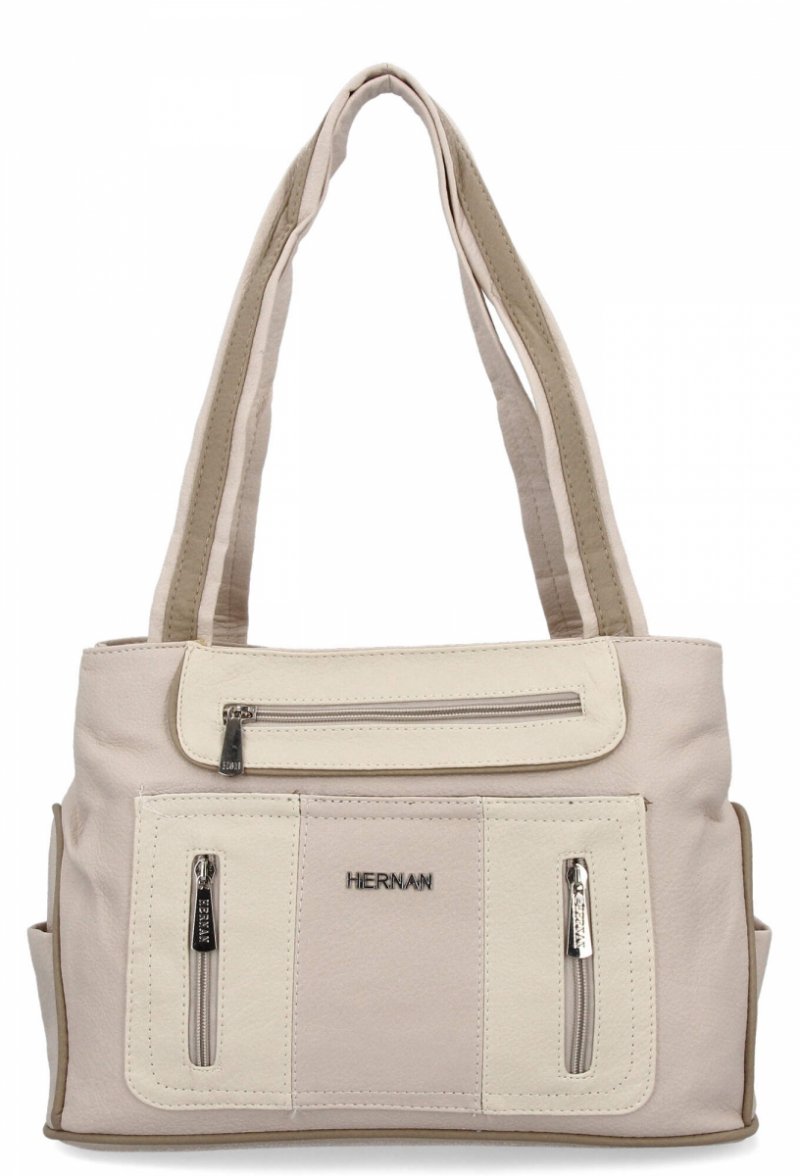 Dwukomorowa Torebka Damska Shopper Bag firmy Hernan Beżowa