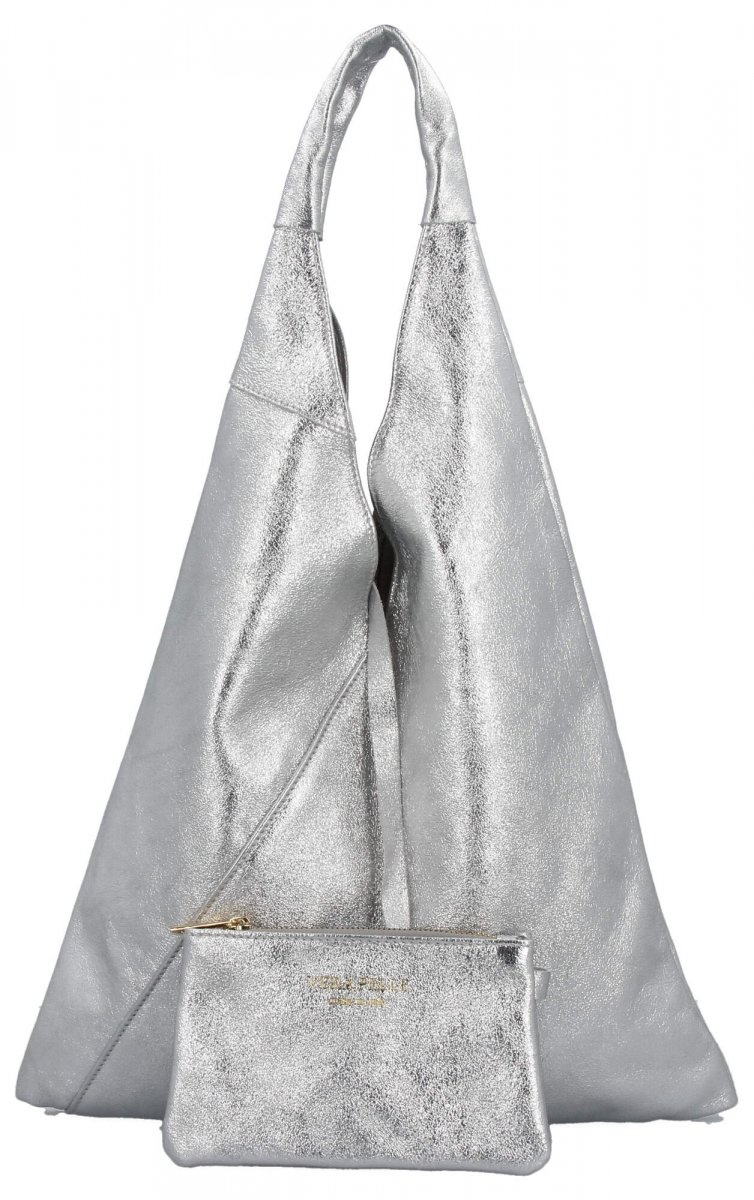 Torebka Skórzana Shopper Bag z Etui Srebrna
