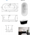 BESCO Wanna wolnostojąca Ziva Matt B&W 160x75 + klik-klak z przelewem szczelinowym chrom #WMA-160ZBSC