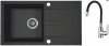 AQUAFORM - zlewozmywak granitowy MARANELLO 440 X 760 X 194 - 1 komora z ociekaczem, CZARNY MONO + syfon oszczędzający miejsce z korkiem automatycznym + bateria stojąca z wylewką elastyczną  AQ.901-1019505
