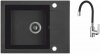 AQUAFORM - zlewozmywak granitowy MARANELLO 440 X 570 X 215 - 1 komora z 1/2 ociekacza, CZARNY + syfon oszczędzający miejsce z korkiem automatycznym + bateria stojąca z wylewką elastyczną  AQ.901-1011506 