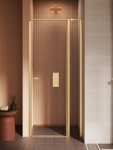 NEW TRENDY Drzwi wnękowe NEW SOLEO GOLD BRUSHED 1D U 100x195 szkło czyste 6mm Active Shield 2.0 - z elementem stałym  - wsp. Równoległy D-0772A-WK