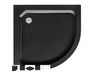 BESCO Brodzik prysznicowy półokrągły Alex Stone Effect New 80x80 BLACK #BAA-80-CN