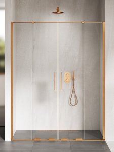 NEW TRENDY Drzwi wnękowe SMART COPPER BRUSHED 2D U 130x200 szkło czyste 8mm Active Shield 2.0 EXK-7661