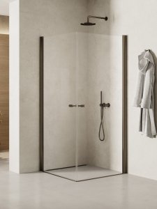 NEW TRENDY Kabina prysznicowa NEW SOLEO GUNMETAL BRUSHED 2D prostokątna U 70x90x195 szkło czyste 6mm Active Shield - wahadłowe K-2175