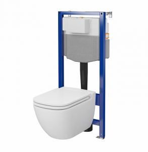 CERSANIT - Set C25 - stelaż podtynkowy AQUA 50 PNEU QF + miska zawieszana CASPIA CleanOn + deska SLIM antybakteryjna, wolnoopadająca, z funkcją łatwego wypinania  S701-804