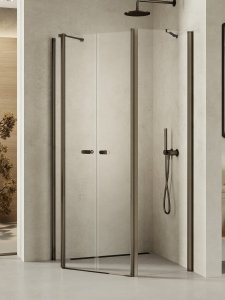 NEW TRENDY Kabina prysznicowa New Soleo Gunmetal Brushed, pięciokątna, drzwi podwójne 100x80 K-1713