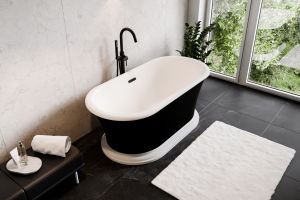 BESCO Wanna wolnostojąca Ziva B&W 160x75 + klik-klak z przelewem szczelinowym chrom #WWA-160ZBSC