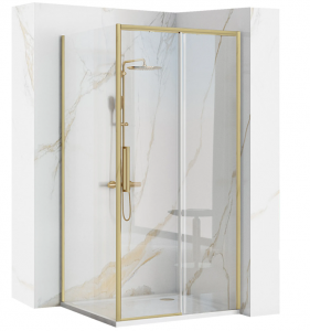 REA - Kabina Prysznicowa Narożna RAPID SLIDE Gold Brush / Złota Szczotkowana - drzwi 120 ścianka 80