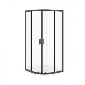 CERSANIT - SET C706: Kabina półokragła ARTECO 90x90x190 czarna szkło transparentne + brodzik tako biały 4 cm  S913-023